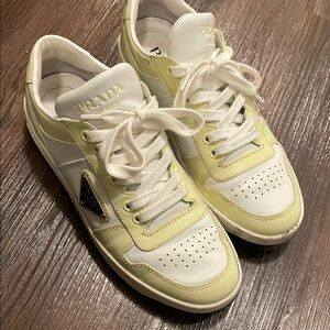 Prada Lemon and White Leather Sneakers
